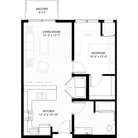 floor plan of the 1 bedroom floor